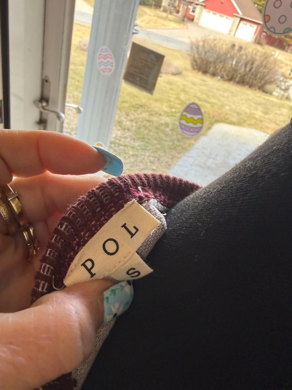 POL WILD BERRY/FLORAL  Cream Tie-Dye Patchwork button down long sleeve top - Picture 7 of 12